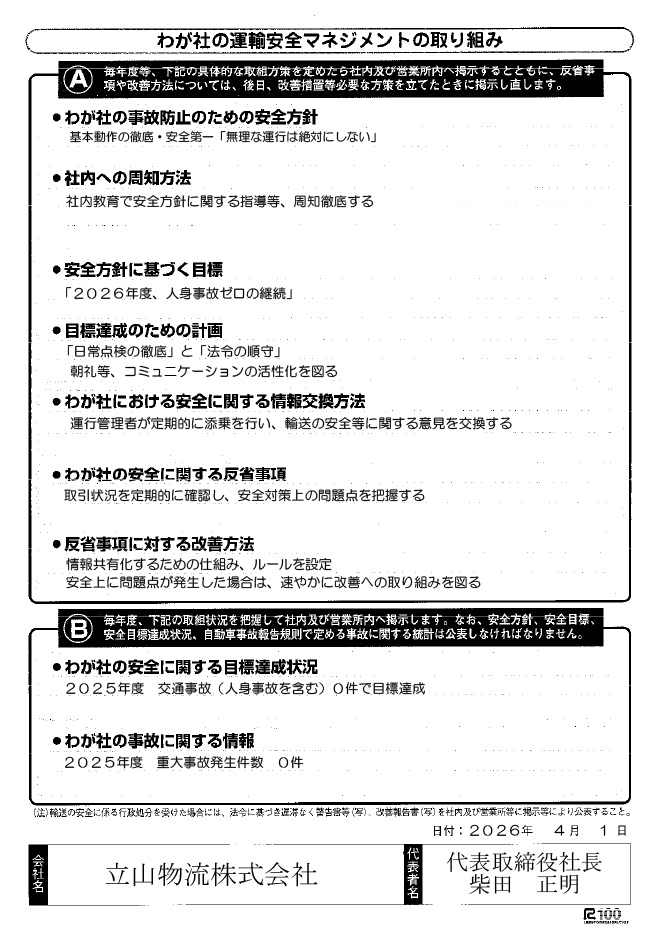 運輸安全マネジメントの取り組み結果